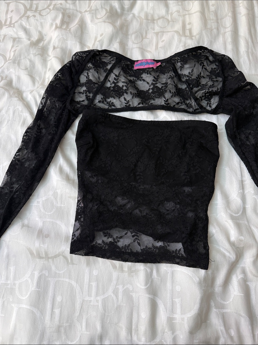 Black Lace Long-Sleeve Bolero & Strapless Top Set